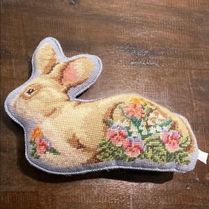 Vintage Lilian Vernon Embroidered Bunny Pillow with Floral Design